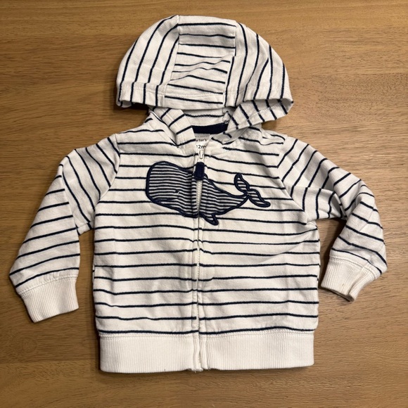 Carter's Navy and White Striped Whale Hoodie - Picture 1 of 6